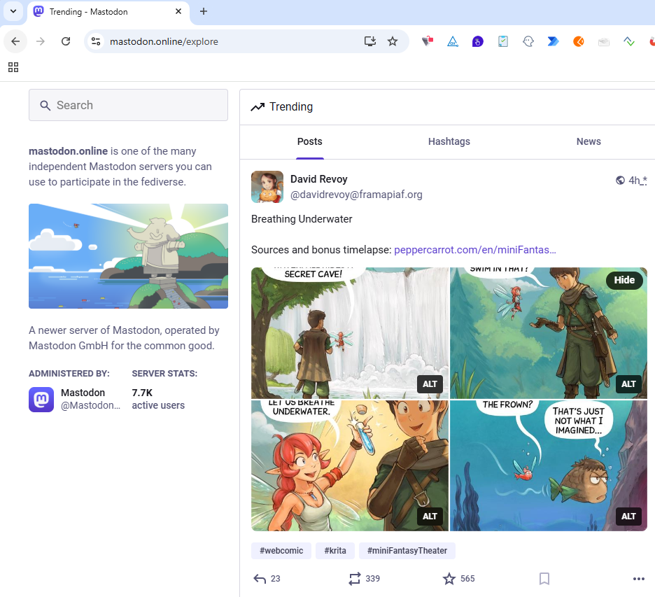 Скрийншот на уебсайта mastodon.online - популярна социална мрежа