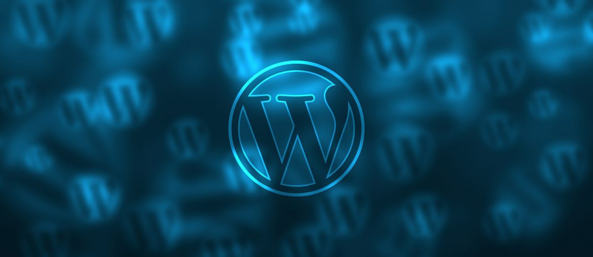 WordPress logo on a blue blurred background with multiple faded WordPress logos in the distance.