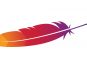 Gradient feather icon with vibrant colors transitioning from orange to purple on a white background.
