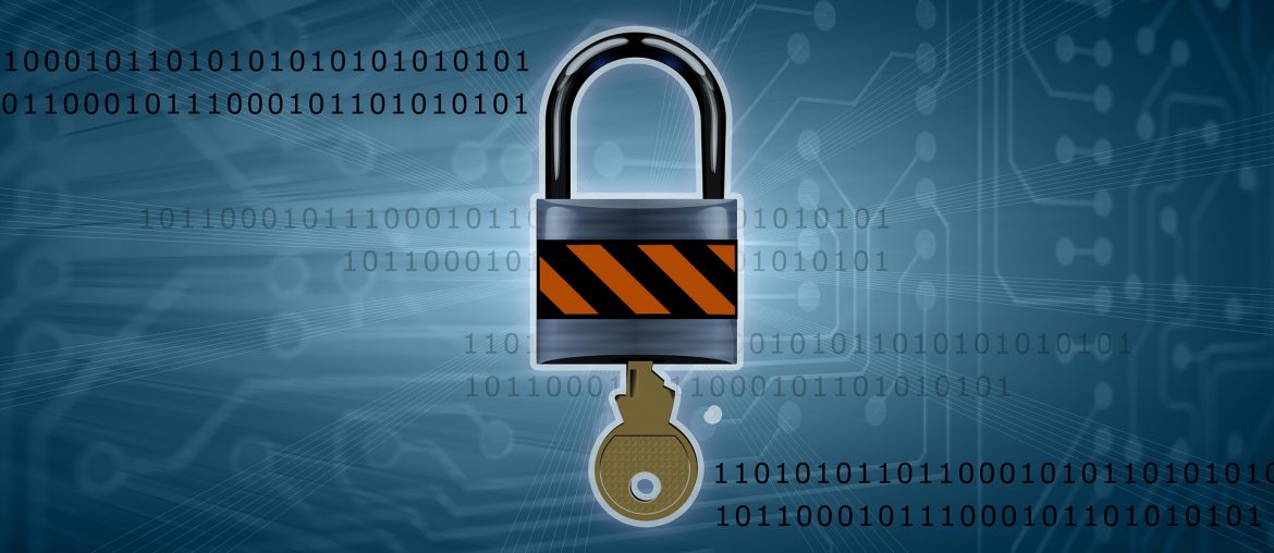 How to Keep Your Domain Name Safe? Digital security concept with padlock and binary code on a circuit board background, symbolizing data protection.