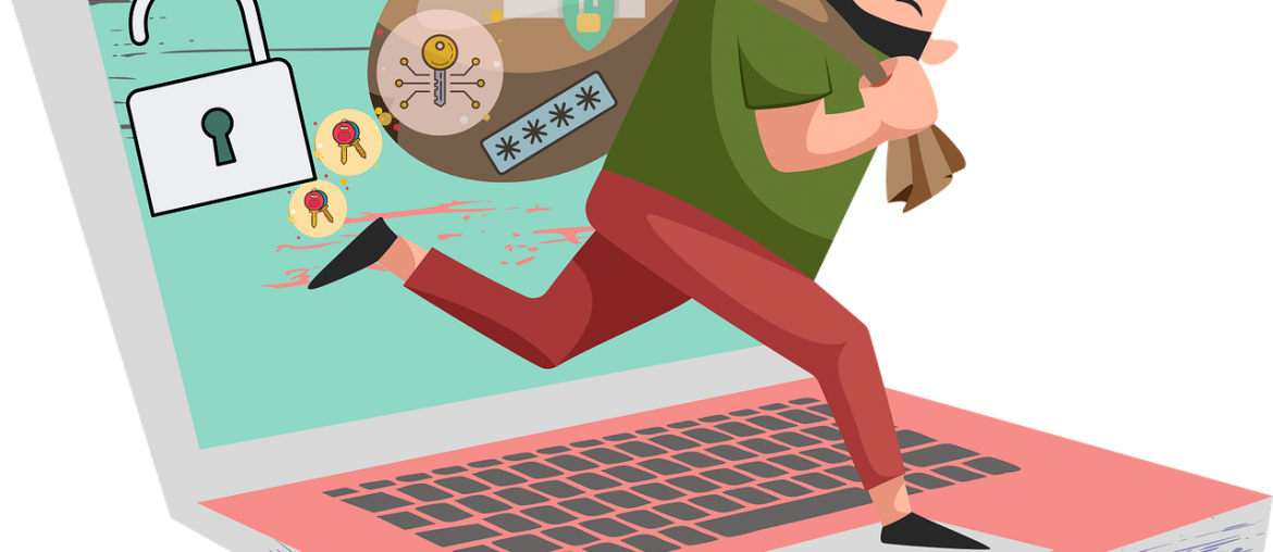 Five Signs Your Email Has Been Hacked and What to Do If This Is the Case Illustration of a thief stealing data from a computer, symbolizing cybersecurity threats and online privacy risks