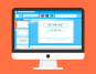 Computer screen displaying a blue-themed presentation slide with text boxes on an orange background.