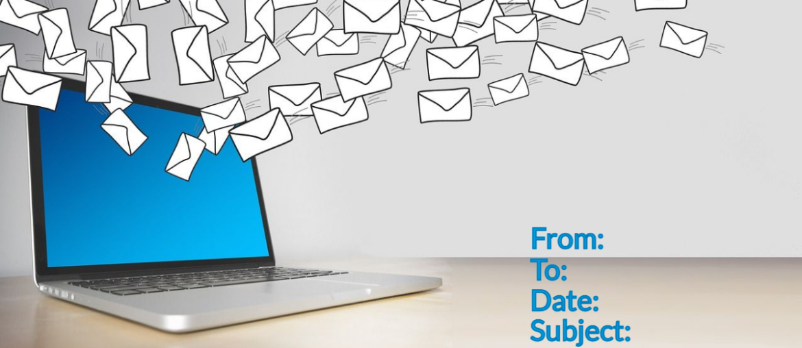 Laptop with digital envelopes emerging, symbolizing overflowing emails and digital communication flow.