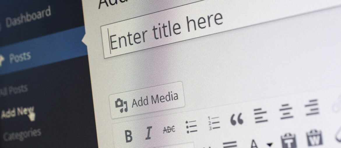 WordPress interface for adding a new post, featuring title input and formatting toolbar.