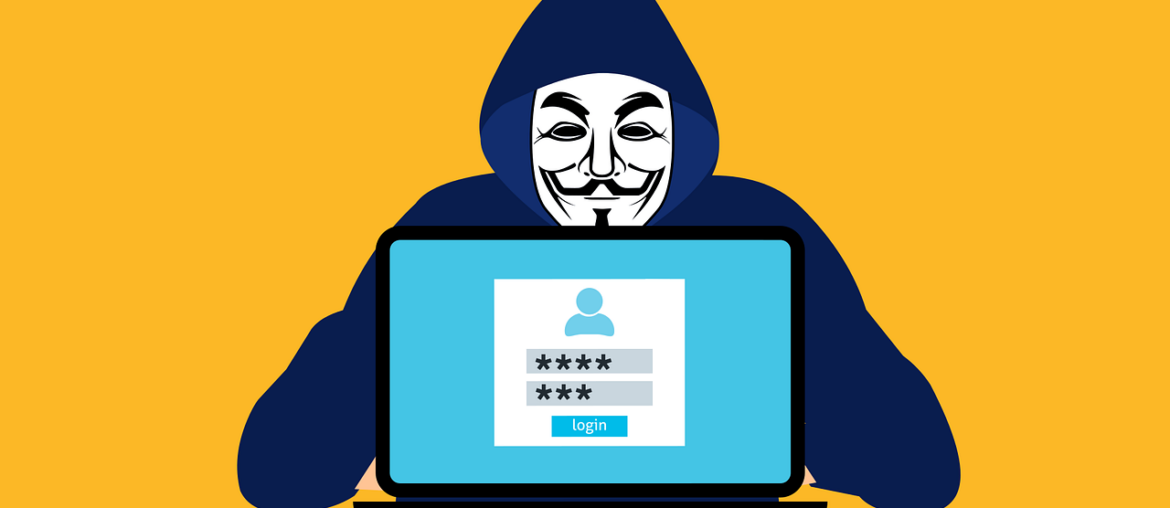 Five Ways to Check if a Website You Visit is Legitimate Hacker with a Guy Fawkes mask using a laptop, symbolizing cyber security threat against login credentials.