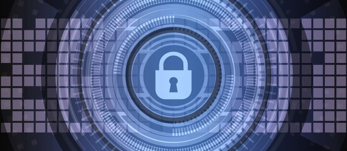 Keeping Your WHOIS Information Private: Why Should You Do It and How? Digital security concept with padlock symbol at center of futuristic circular interface with grid background